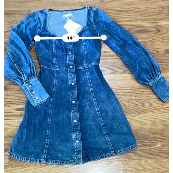 GANNI Denim long sleeve mini dress size 32 / US 0 - Picture 4 of 15